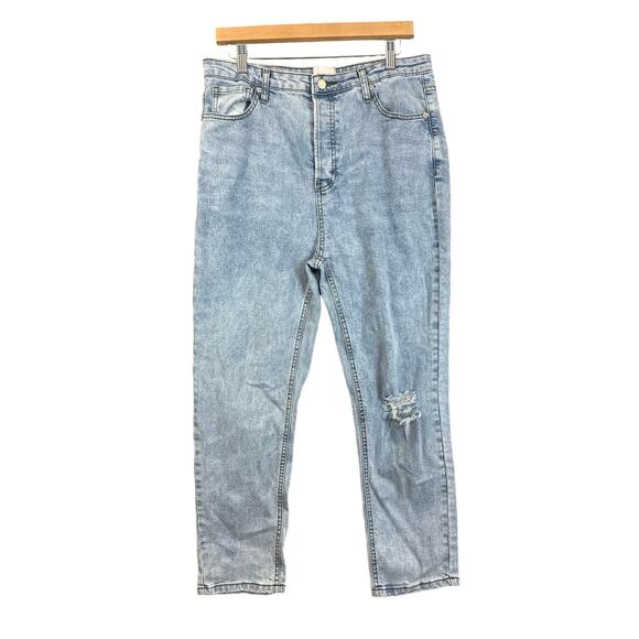 Showpo. Jeans Light Wash High Rise Cropped Straight Leg Button Fly Size 12 - Picture 1 of 10